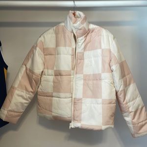 SHEIN bomber jacket size XS cream pink with white checkered pattern